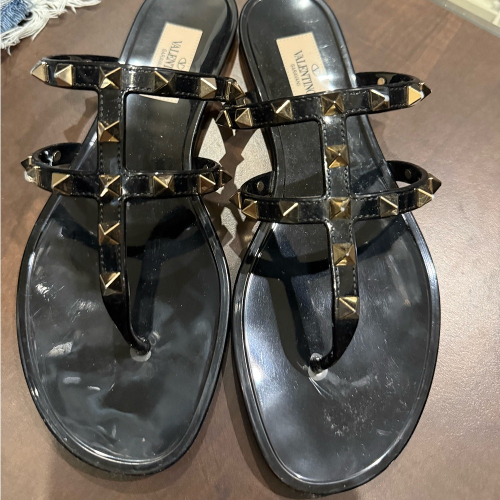 Valentino Black Sandals with Gold Studs